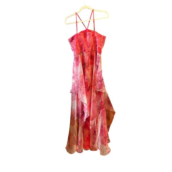 Eliza j floral poppy pink chiffon gown dress 6 flawed - Picture 6 of 13